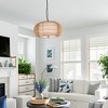 PAKOKULA Farmhouse 3-Light Black Chandelier with Yellow Cage Woven Rattan and White Drum Fabric Shade - 4 of 4