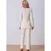 cheibear Women’s Ribbed Knit Long Sleeves Top and Pants Two Piece Pajama Sets - 4 of 4