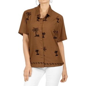 LA LEELA Women's Casual Solid Short Sleeve Blouse Shirt TShirts Button Up Dress Tops Tee Shirts Hawaiian Blouses for Women - 1 of 4