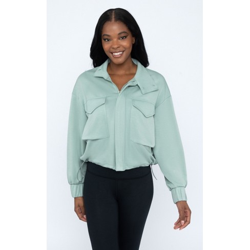 Yogalicious Scuba Modal Cropped Jacket with Front Patch Pockets - Green  Milieu - X Large