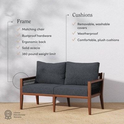Freya Bohemian Dark Gray Acacia Wood Outdoor Loveseat