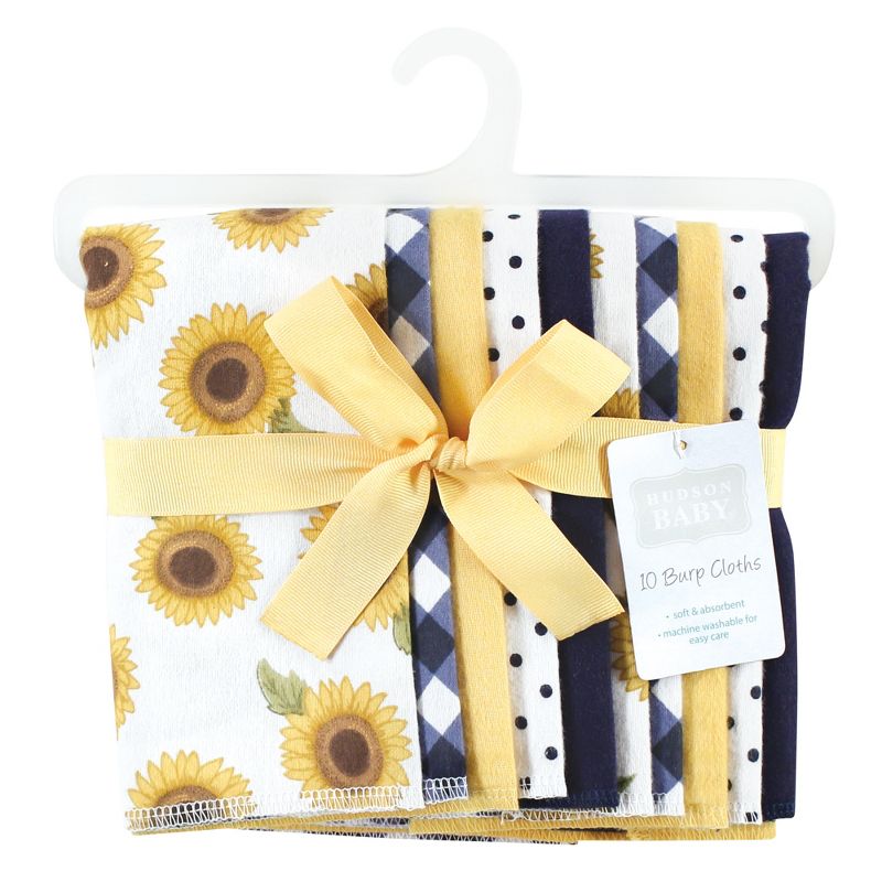 Hudson Baby Infant Girl Cotton Flannel Burp Cloths, Sunflower, One Size, 2 of 8