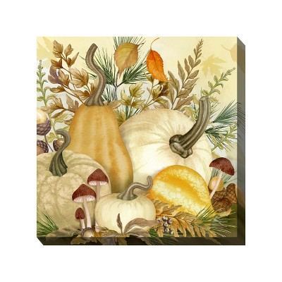 Cottage Garden West of The Wind Harvest Pumpkins Yellow, Brown, Tan 24 x 24 Inch Waterproof Gallery Wrapped Canvas, Outdoor Garden, Yard, Patio All