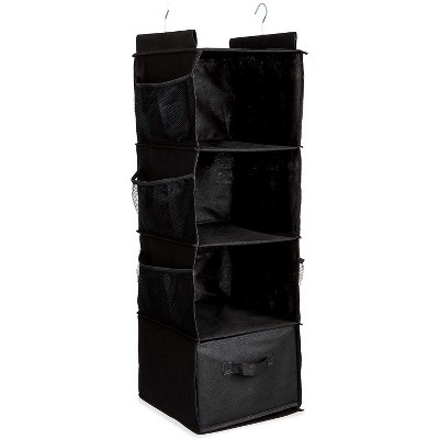 Farmlyn Creek 4-Shelf Hanging Closet Organizer with Pockets, Black (12 x 11.5 x 33.6 in)