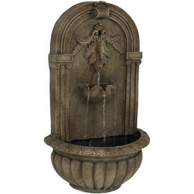 Sunnydaze 27"H Electric Polystone Florence Outdoor Wall-Mount Water Fountain, Florentine Stone Finish