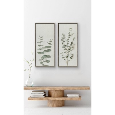 Gray Framed Eucalyptus Botanical Canvas Wall Art, 18" x 40"