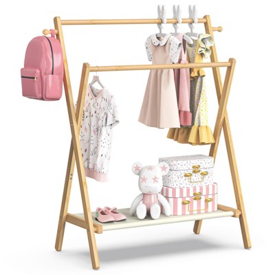 Kids Clothing Rack, Small Clothes Rack for Toddler Pets, Kids Dress Up Rack with Storage Shelf & Double Rods, Foldable Kids Clothes Rack(Regular Size)