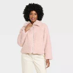 Women's Faux Fur Bomber Jacket - A New Day™ Pink XXL
