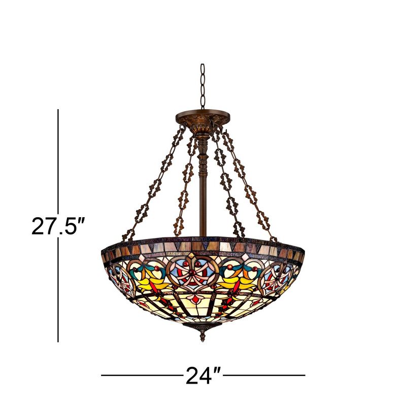 Robert Louis Tiffany Bronze Pendant Chandelier 24" Wide Tiffany Style Ornamental Stained Glass Bowl Fixture Dining Room Kitchen, 4 of 9