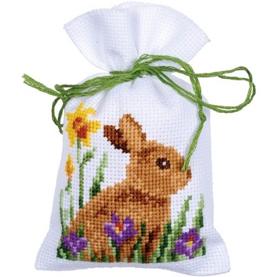 Vervaco Sachet Bags Counted Cross Stitch Kit 3.25"X4.75"-Rabbits With Chicks (18 Count)