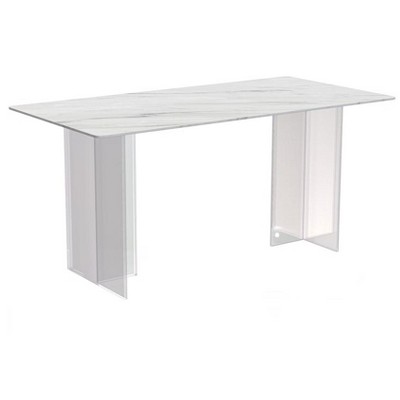 LeisureMod Kova Series Modern Rectangular Dining Table with Sintered Stone/Glass Top and Acrylic Base