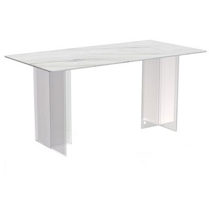 LeisureMod Kova Series Modern Rectangular Dining Table with Sintered Stone/Glass Top and Acrylic Base - 1 of 4