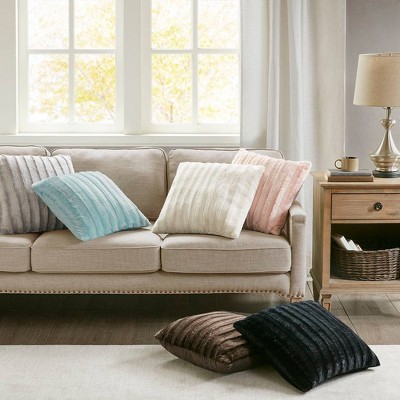 Madison Park Blue Faux Fur Square Accent Pillow
