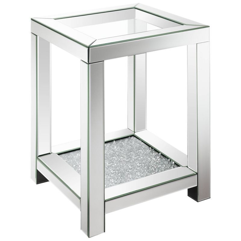 Mozzi Mirrored End Table with Glass Top and Acrylic Crystals Silver - Coaster, 1 of 6