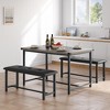 3-Piece Dining Table Set with Wood Table, 2 Upholstered Benches, Space-Saving Metal Frame Kitchen Table Set - 2 of 4