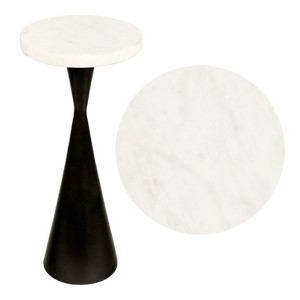 JONATHAN Y Ziggy 22" Contemporary Designer Metal Drink Table & Decorative End Table with White Marble Round Top & Cone Pedestal Base - 1 of 4