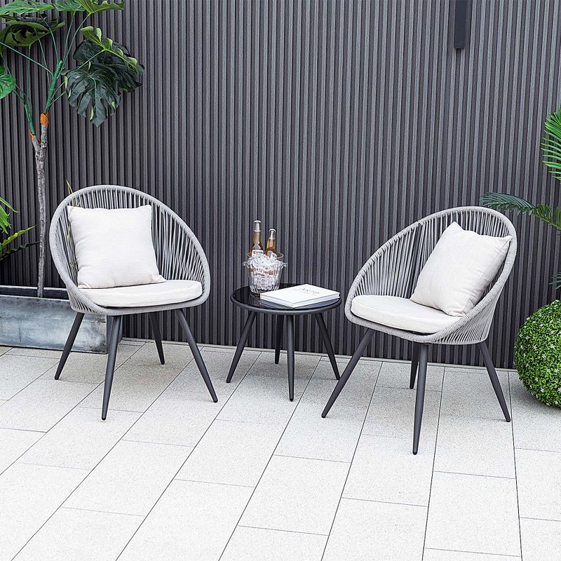Costway 3 Piece Patio Furniture Set with Seat & Back Cushions, Tempered Glass Tabletop, 1 of 11