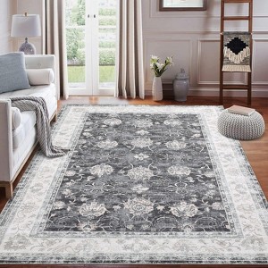 Vintage Floral Washable Runner Rug, Low Pile with Non-Slip Rubber Backing, Ideal for Kitchen, Hallways, Entryway, Living Room, and Bedroom Use. - 1 of 4