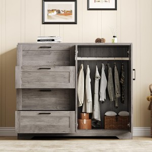 43.3'' H Armoire Wardrobe Closet with 4 Drawers and 2 Doors, Hanging Rod - 1 of 4