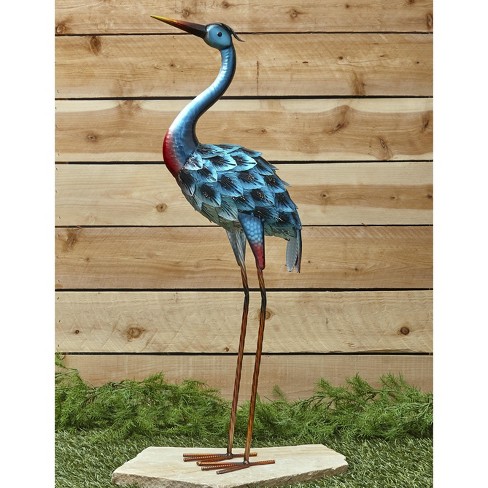 CHSGJY Vintage Copper Patina Heron Garden Stake 3D Yard Art Bird Sculpture Preening Heron Yard Garden Outdoor Living Decor