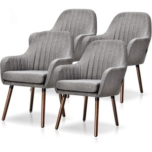 Tangkula Modern Dining Chairs Set of 4 Upholstered Kitchen Chairs with Rubber Wood Legs Thick Sponge Seat Non-Slipping Pads Arm Accent Chairs Gray - 1 of 4