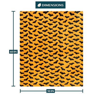Halloween Bat Pattern Fleece Throw Blanket, 50x60, Orange and Black