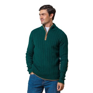 Hope & Henry Men's Organic Half Zip Sweater with Suede Trim - 1 of 4