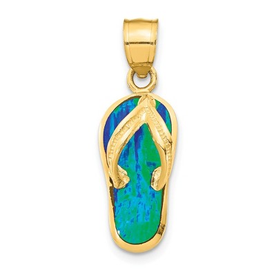 Black Bow Jewelry 14k Yellow Gold and Created White or Blue Opal Flip Flop Pendant, 8mm