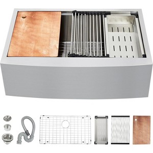Acekool 30" Stainless Steel Farmhouse Sink Workstation, 30x20 Apron Front Single Bowl with Cutting Board & Accessories - 1 of 4
