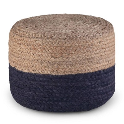 Maron Contemporary Round Pouf Navy natural Wyndenhall Target