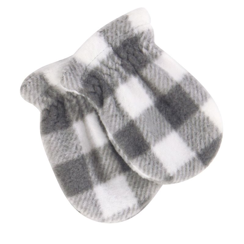 Hudson Baby Infant and Toddler Fleece Trapper Hat and Mitten 2pc Set, Charcoal White Plaid, 3 of 5