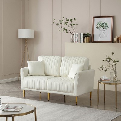 NicBex Couches for Living Room 2 Seater Loveseat Sofa Couch Modern Velvet Upholstered Sofa With Pillows and Metal Legs for Bedroom,  Apartment
