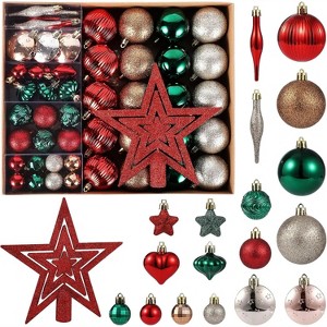 TackView 72Pcs Christmas Balls Ornaments, Xmas Hanging Balls Christmas Tree Decorations for New Year Party Home Holiday Decoration, Red Green Brown - 1 of 4