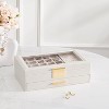 2-Tier Earring Storage Box with Glass Top, Drawer and Grid Organizer for Women, White - 2 of 4