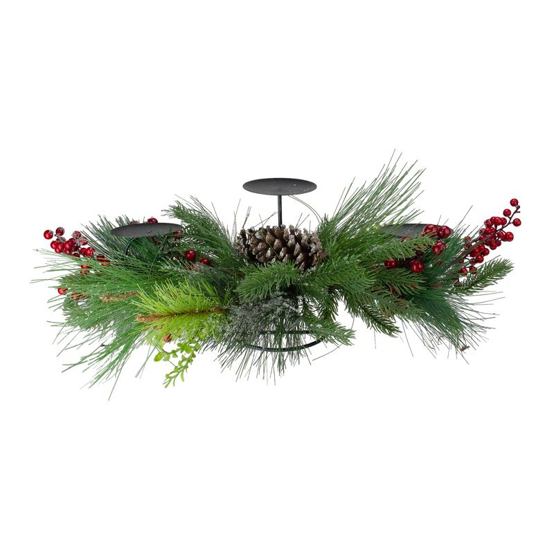 Northlight 32" Iced Mixed Pine, Berries and Pine Cones Christmas Pillar Candle Holder, 1 of 5