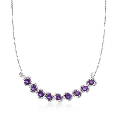 Ross-Simons 7.25 ct. t.w. Amethyst and .20 ct. t.w. Diamond Necklace in Sterling Silver Size 18