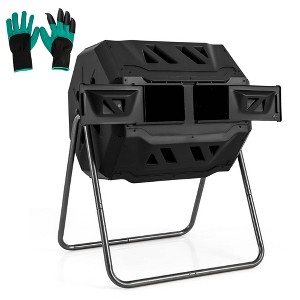 Costway 42-Gal Compost Bin Dual Chamber Composting Tumbler with 2 Sliding Doors Metal Frame Black/Green - 1 of 4