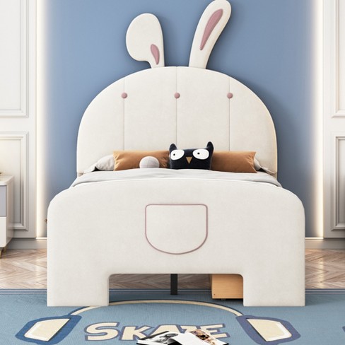 Whisen Velvet Platform Bed with Rabbit-Shaped Headboard, Drawers and Storage Pocket - image 1 of 4