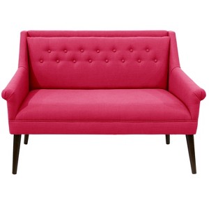 Button Tufted Settee Fuchsia Linen - Skyline Furniture, Pink Linen