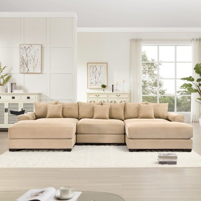 Aukfa Oversized 130" Modular Sectional Sofa with 2 Ottoman, Camel Corduroy, Thick Armrests, Ergonomic Cushions, Easy Assembly for Living Room