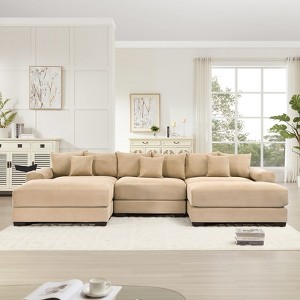 Aukfa Oversized 130" Modular Sectional Sofa with 2 Ottoman, Camel Corduroy, Thick Armrests, Ergonomic Cushions, Easy Assembly for Living Room - 1 of 4