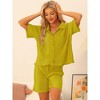 cheibear Women's Pleated Short Sleeve Button Down Outfits Set Casual Loungewear - 2 of 4