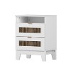 HDZNVF 2 Drawer Farmhouse Wooden Nightstand with Wooden Strip Stickers Decoration and Metal Handle, White - 4 of 4