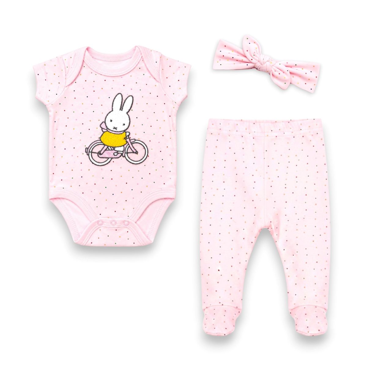 Miffy Baby Girls’ 3-Piece Soft Bodysuit, Footed Pants & Headband Layette Sets