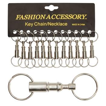 Juvale 12 Pack Quick Release & Detachable Dual Sided Pull Apart Keychain with Key Ring, Silver