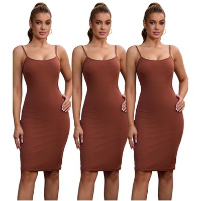 INSPIRE CHIC 3 Packs Women's Adjustable Spaghetti Straps with Buit in Bra & Bottom Layered Full Slips