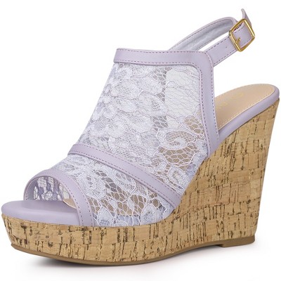 Allegra K Women's Open Toe Platform Heel Lace Wedges Sandals