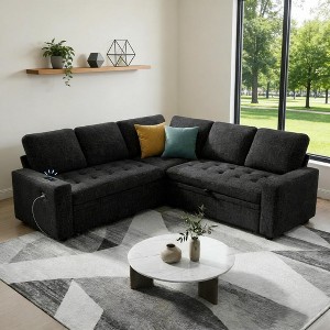 Dyonery 5-Seat Modular Sectional Sofa Bed, L-Shaped Sleeper Couch with Recliner, Storage, USB Ports & Chenille Fabric, for Small Spaces - 1 of 4