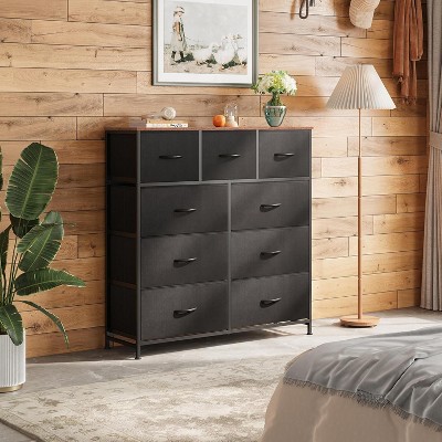 GALAXHERO Dresser 9-Drawer Fabric Storage Tower Chest for Bedroom, Hallway, Closet with Fabric Bins, Steel Frame, Wood Top, Easy Pull Handle