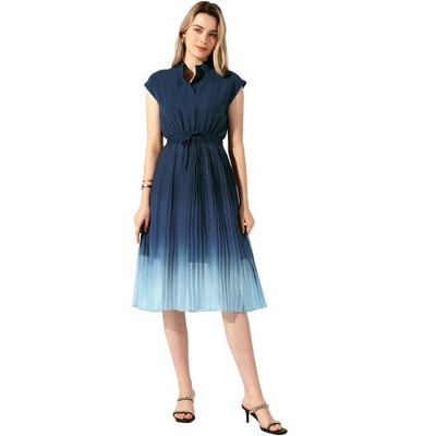Allegra K Women's Summer Sleeveless Round Neck Smocked Waist Pleated A Line Midi Dress